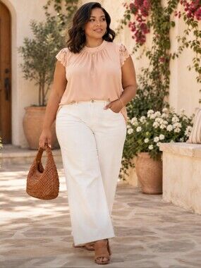 Torrid Peach Lace Flutter Sleeve Top Plus Size Romantic Blouse